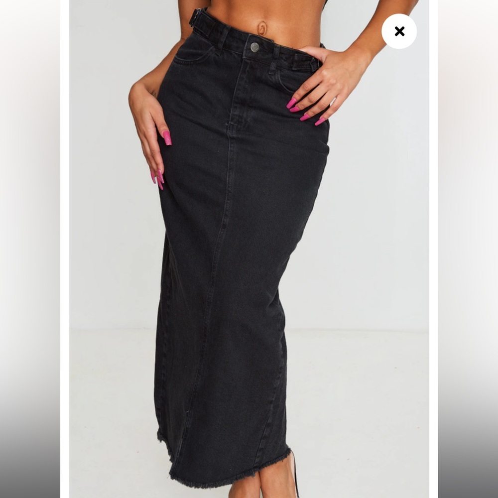 NWT PrettyLittleThing WASHED BLACK SIDE ADJUSTER DENIM MIDI SKIRT